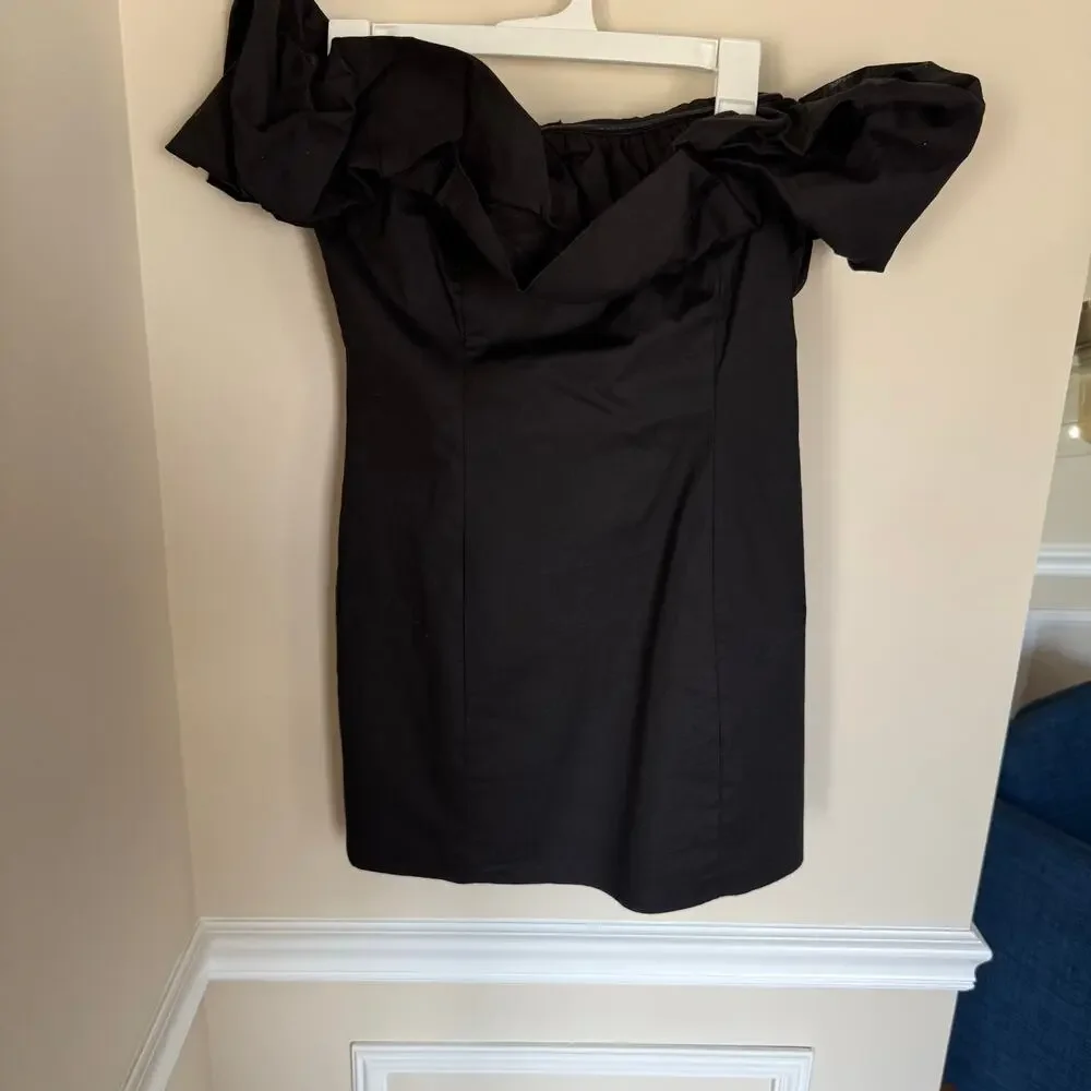 Seven Wonders Cotton Strapless Black Cocktail Dress Ruffled Top Preppy Summer - Picture 4 of 9
